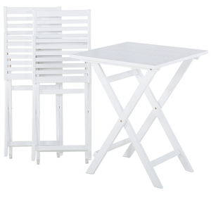 Set da bistrot 3 pezzi in legno massello di acacia bianco cuscini gialli a doghe pieghevoli design scandinavo moderno