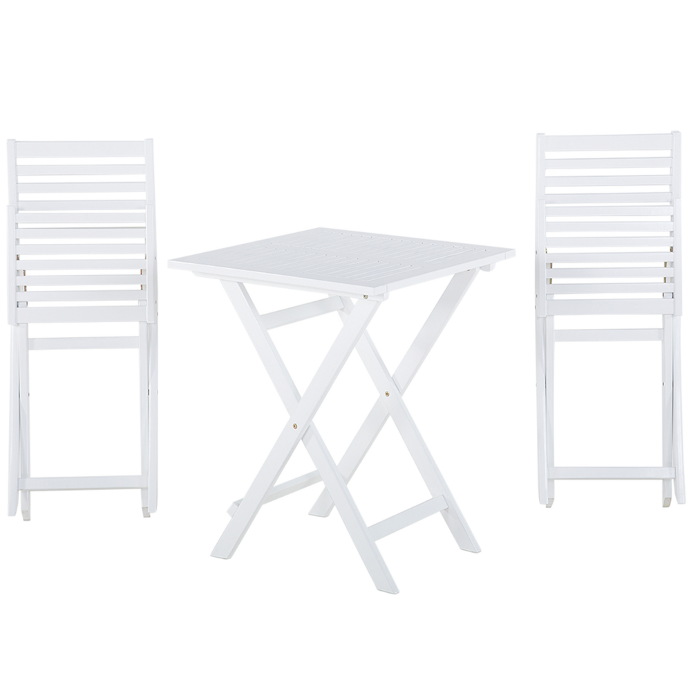 Set da bistrot 3 pezzi in legno massello di acacia bianco cuscini gialli a doghe pieghevoli design scandinavo moderno