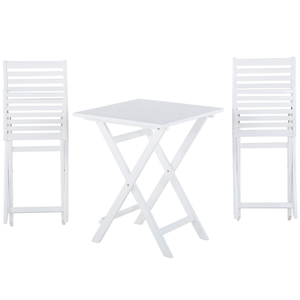 Set da bistrot 3 pezzi in legno massello di acacia bianco cuscini gialli a doghe pieghevoli design scandinavo moderno