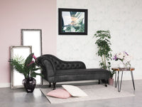 Chaise longue grigia con bottoni in finta pelle scamosciata moderna