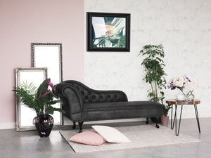 Chaise longue grigia con bottoni in finta pelle scamosciata moderna