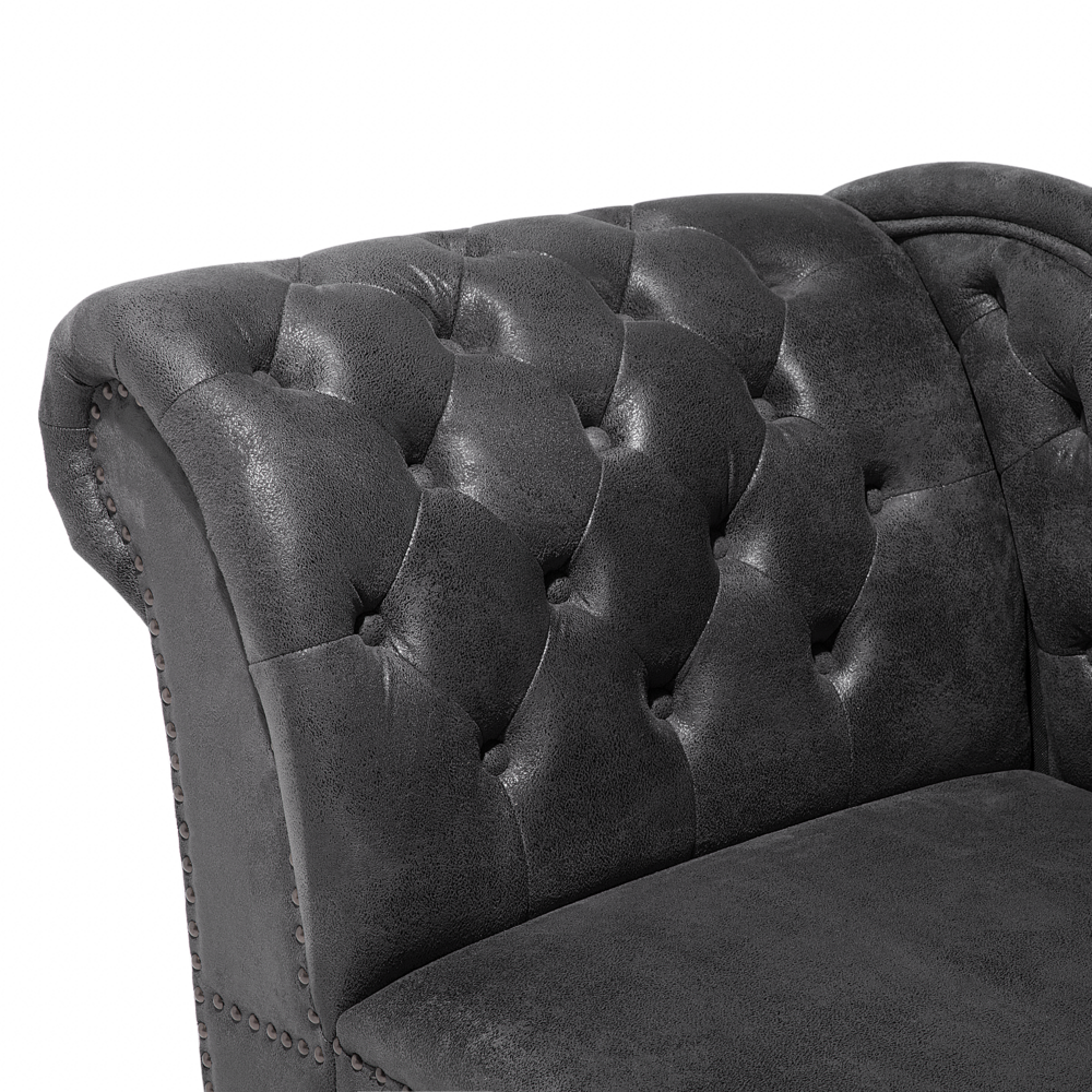 Chaise longue grigia con bottoni in finta pelle scamosciata moderna