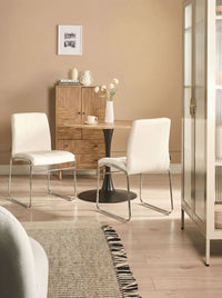 Set di 2 sedie da pranzo in ecopelle bianca con gambe in metallo cromato moderne