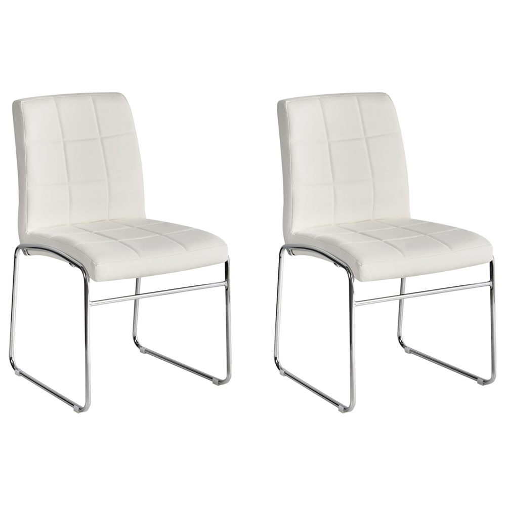 Set di 2 sedie da pranzo in ecopelle bianca con gambe in metallo cromato moderne