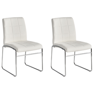 Set di 2 sedie da pranzo in ecopelle bianca con gambe in metallo cromato moderne