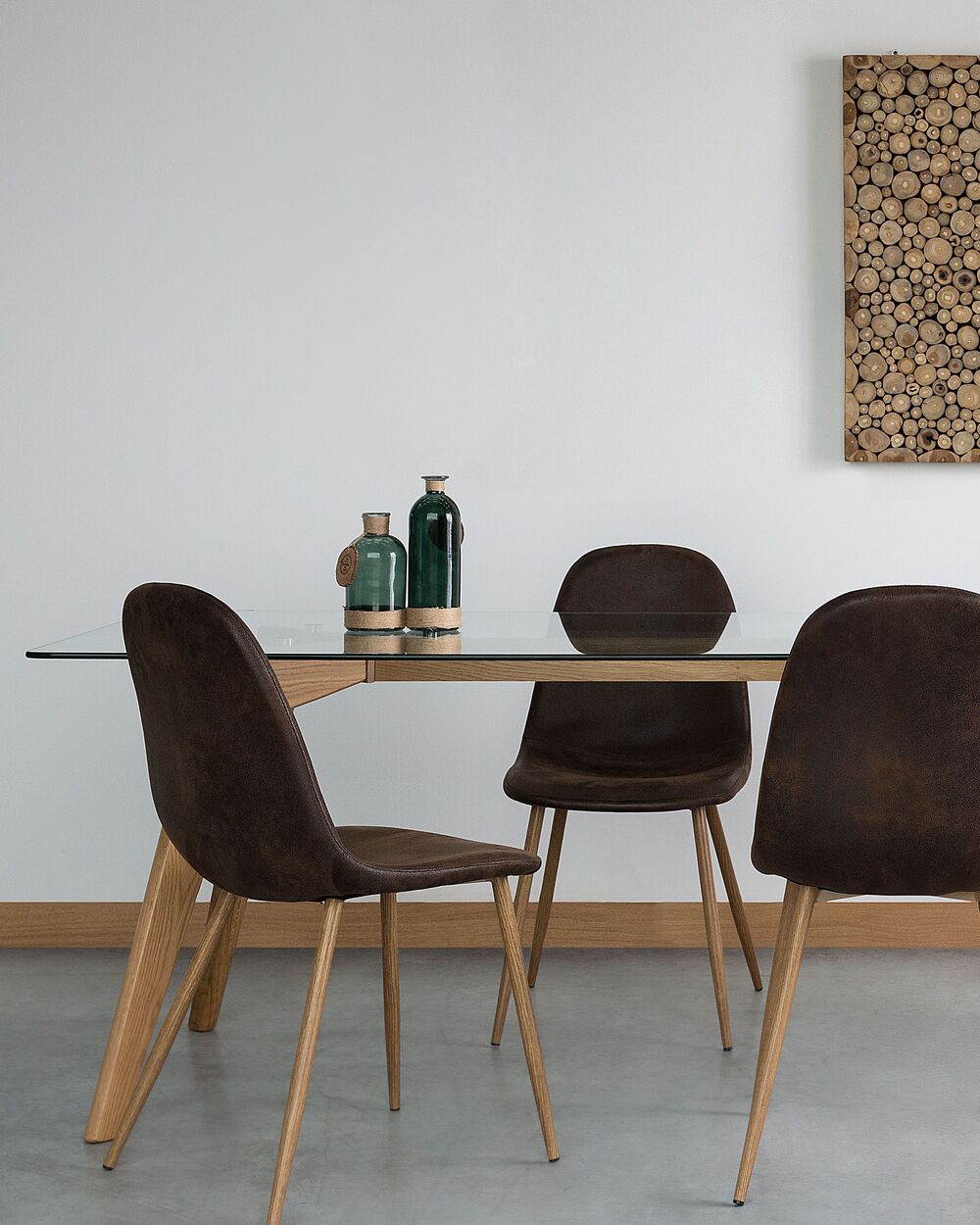 Set di 2 sedie da pranzo in tessuto marrone scuro con gambe in metallo retrò