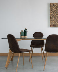 Set di 2 sedie da pranzo in tessuto marrone scuro con gambe in metallo retrò