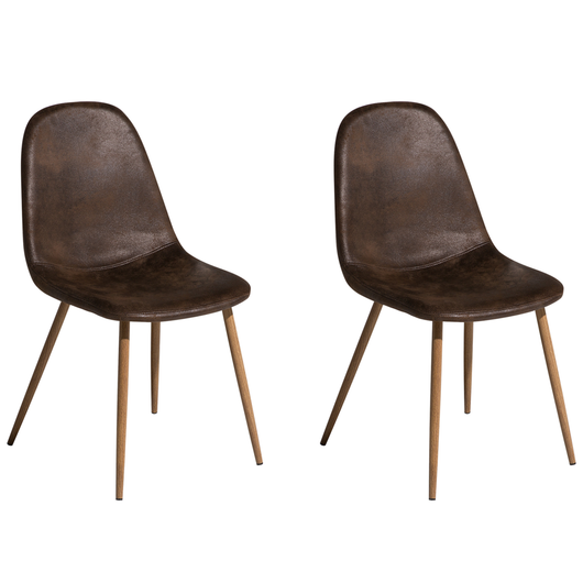 Set di 2 sedie da pranzo in tessuto marrone scuro con gambe in metallo retrò