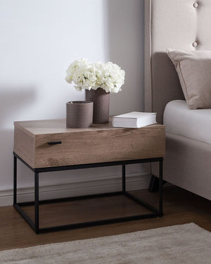 Comodino Cassettiera Legno Scuro Base in Metallo Nero Industrial