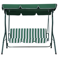 Altalena da giardino per patio con struttura in acciaio a rete a righe verdi a 3 posti con baldacchino