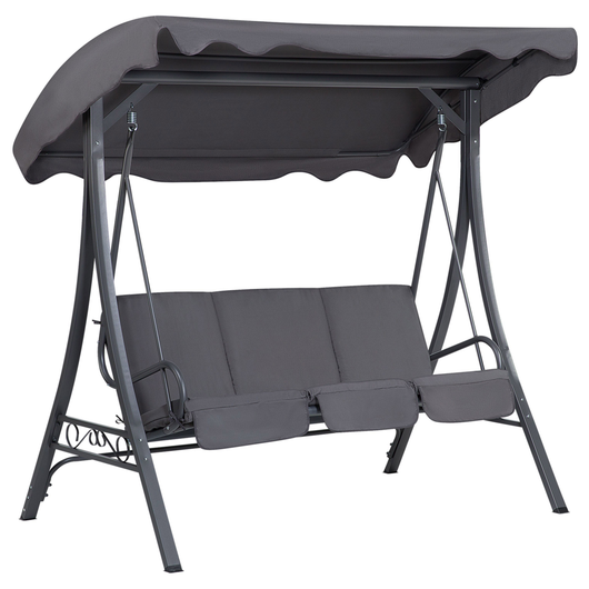 Altalena da giardino in tessuto grigio con struttura in acciaio a 3 posti