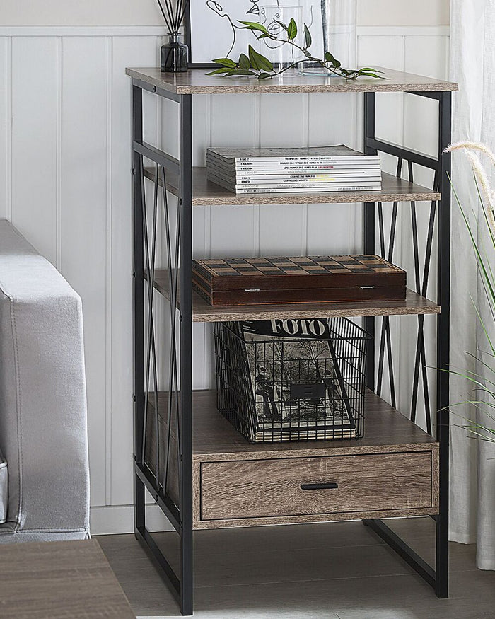 Consolle Mobile TV Taupe Legno e Metallo 3 Ripiani 1 Cassetto Home Office Mobili Stile Moderno