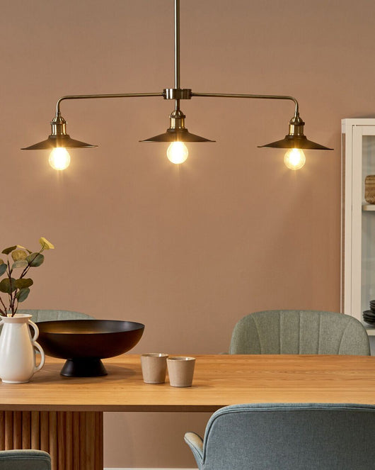 Lampada a Sospensione 3 Luci Binario Nero Paralumi Rotondi in Metallo Design Industriale