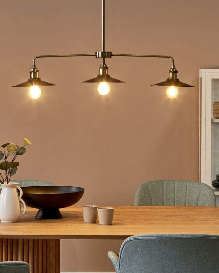 Lampada a Sospensione 3 Luci Binario Nero Paralumi Rotondi in Metallo Design Industriale