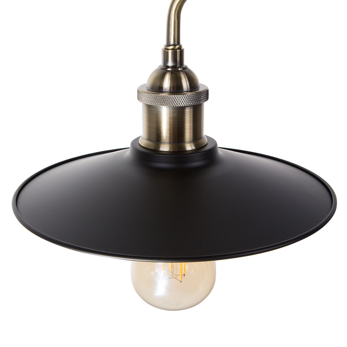 Lampada a Sospensione 3 Luci Binario Nero Paralumi Rotondi in Metallo Design Industriale