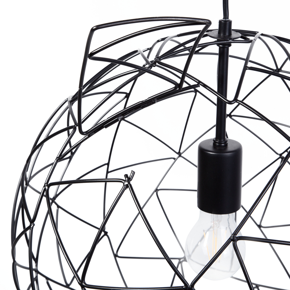 Lampadario in Filo color Nero con Paralume Tondo Aperto in Metallo stile industriale soggiorno