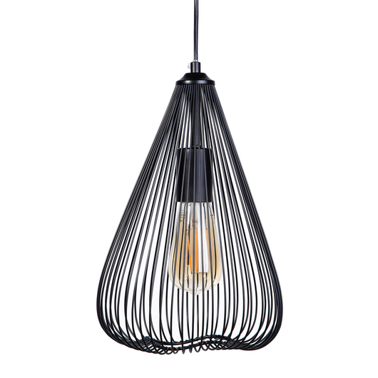 Lampadario Paralume in Metallo di colore Nero a Forma di Cono a Griglia design industriale