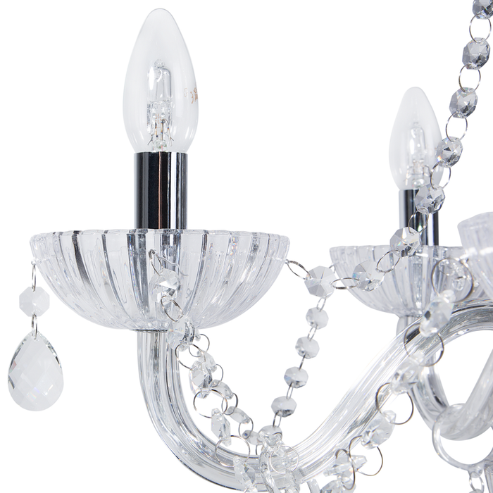 Lampadario in cristallo color argento 185 cm trasparente a 5 fuochi