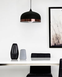 Lampadario Metallo Nero e Rame con Paralume a Campana Design Moderno
