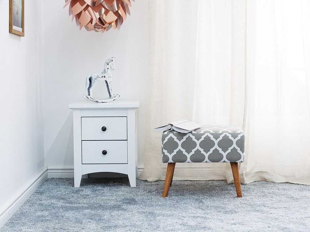 Poggiapiedi in Cotone Grigio con Gambe in Legno Motivo Orientale