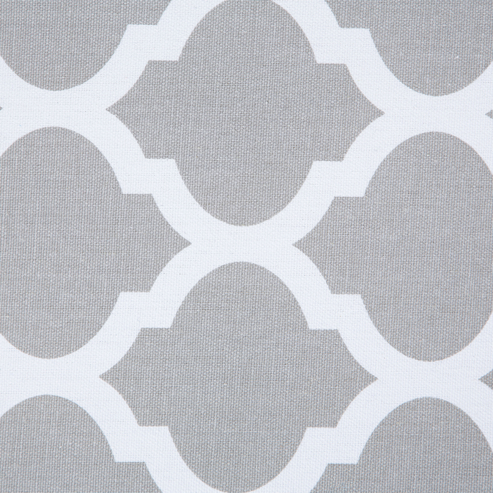 Poggiapiedi in Cotone Grigio con Gambe in Legno Motivo Orientale