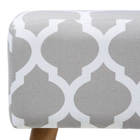 Poggiapiedi in Cotone Grigio con Gambe in Legno Motivo Orientale