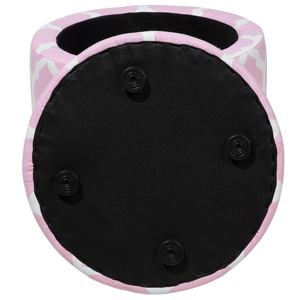 Poggiapiedi Sgabello Contenitore Rotondo a Quadrifogli Rosa e Bianco