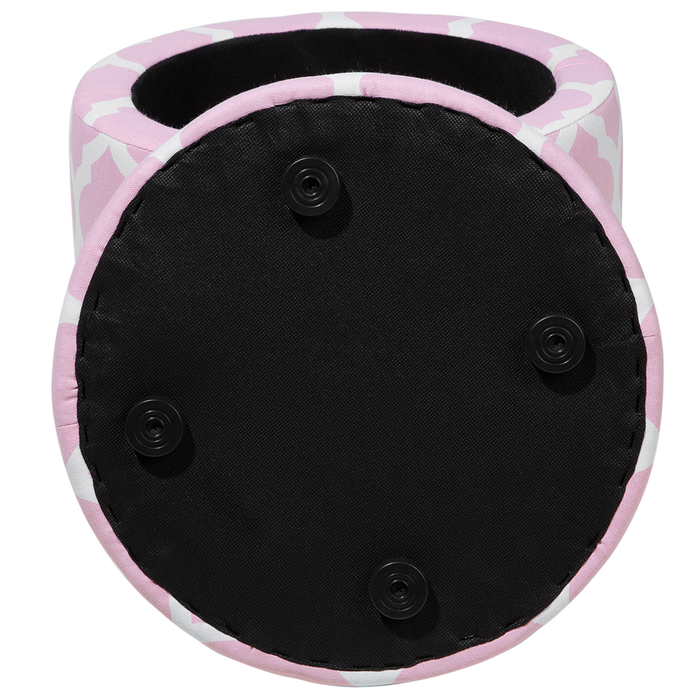 Poggiapiedi Sgabello Contenitore Rotondo a Quadrifogli Rosa e Bianco