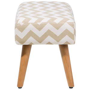 Poggiapiedi in Cotone Bianco e Beige a Zig Zag con Gambe in Legno