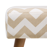 Poggiapiedi in Cotone Bianco e Beige a Zig Zag con Gambe in Legno