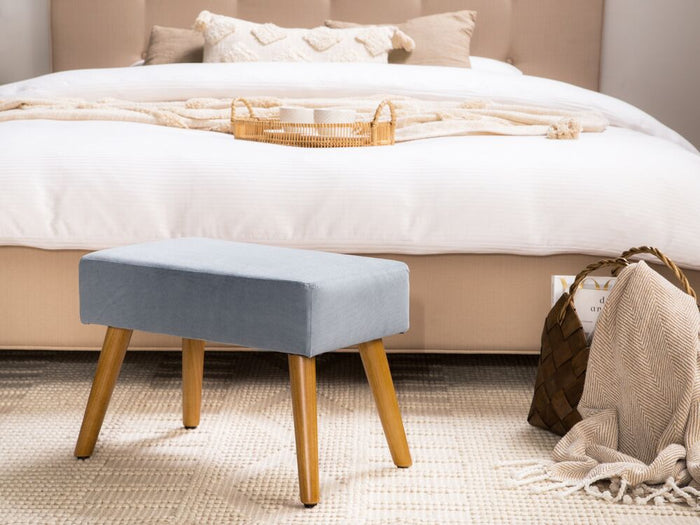 Poggiapiedi in Cotone Grigio chiaro e legno chiaro con Gambe in Legno