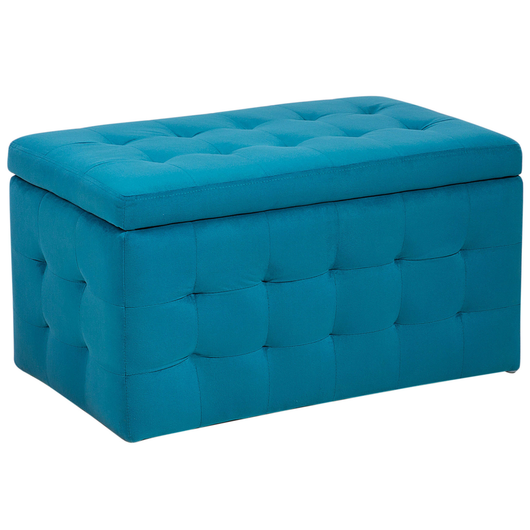 Pouf Cassapanca Imbottito in Velluto Blu Navy Stile Chesterfield