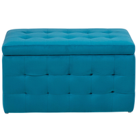 Pouf Cassapanca Imbottito in Velluto Blu Navy Stile Chesterfield