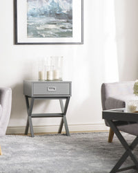 Comodino Grigio Rettangolare Top Cassetto Gambe in Legno Scandinavo
