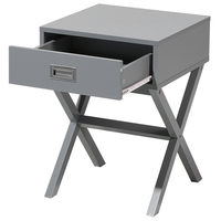 Comodino Grigio Rettangolare Top Cassetto Gambe in Legno Scandinavo