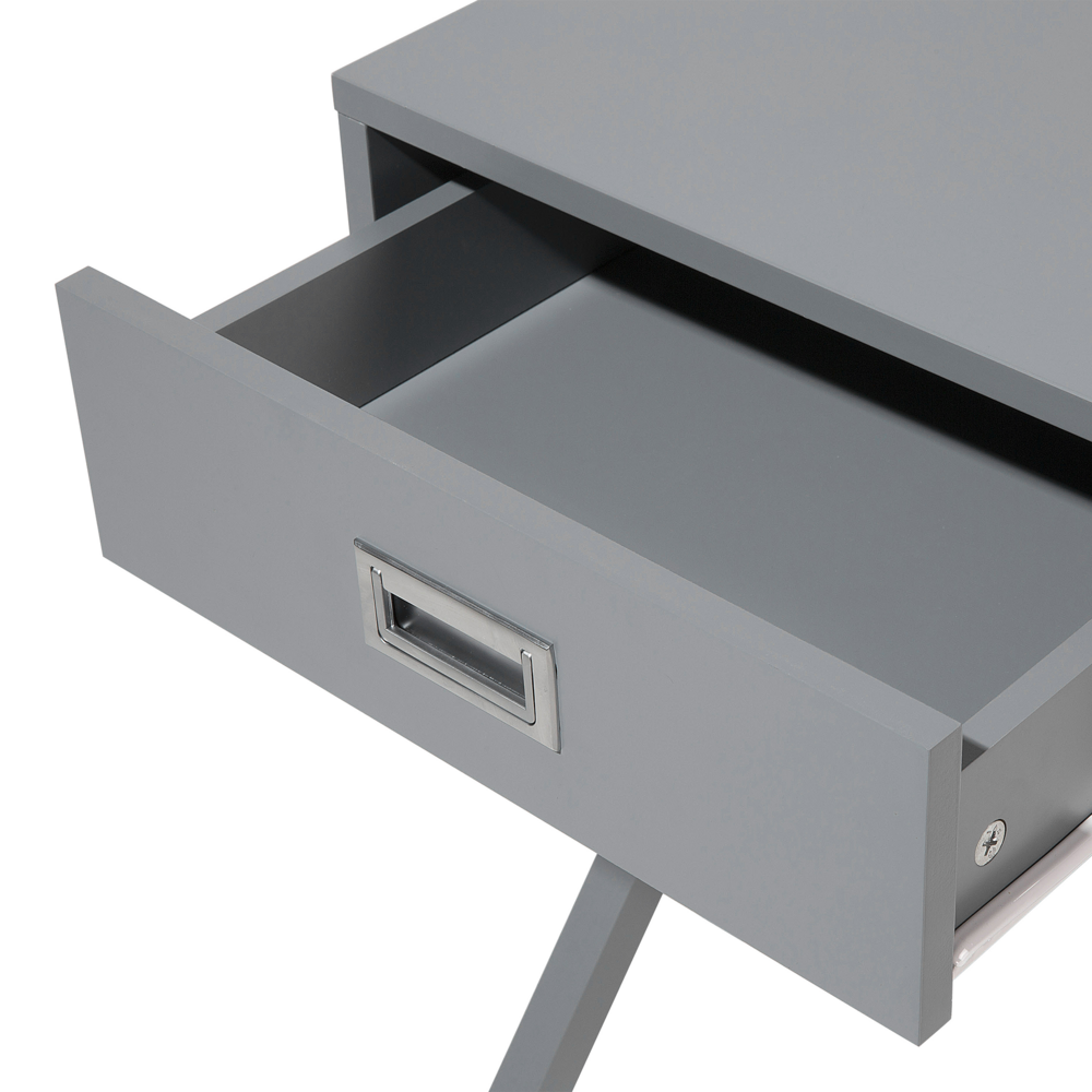 Comodino Grigio Rettangolare Top Cassetto Gambe in Legno Scandinavo