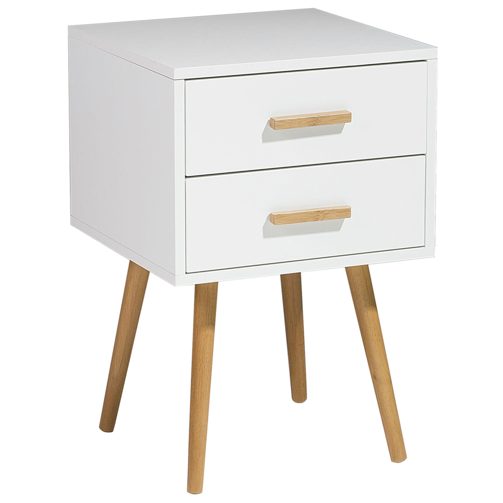 Comodino di colore Bianco 2 Cassetti Gambe in Legno Massello 40 cm stile Scandinavo