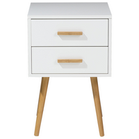 Comodino di colore Bianco 2 Cassetti Gambe in Legno Massello 40 cm stile Scandinavo