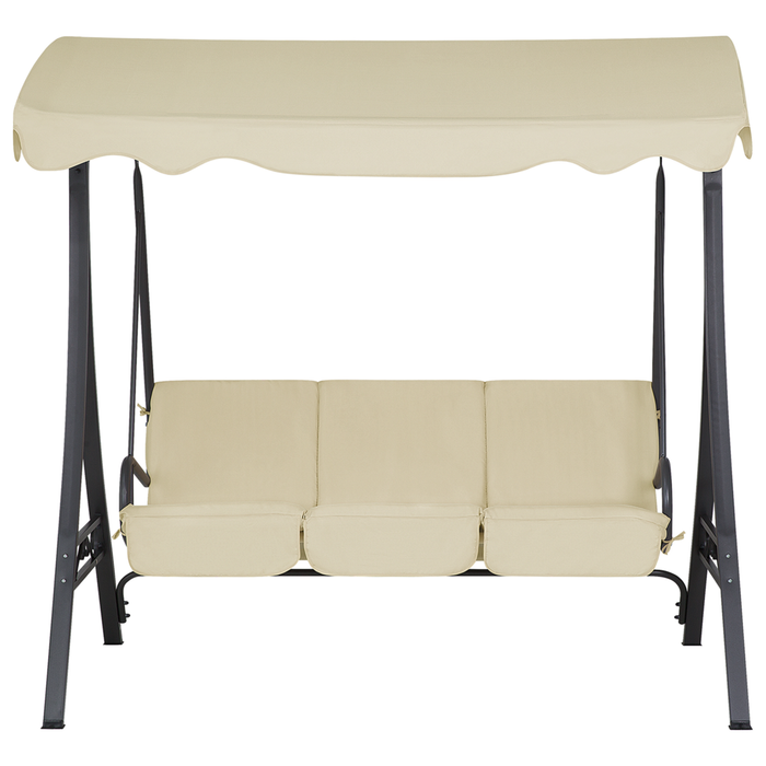 Altalena da patio Tessuto Beige Struttura In Acciaio dondolo 3 Posti