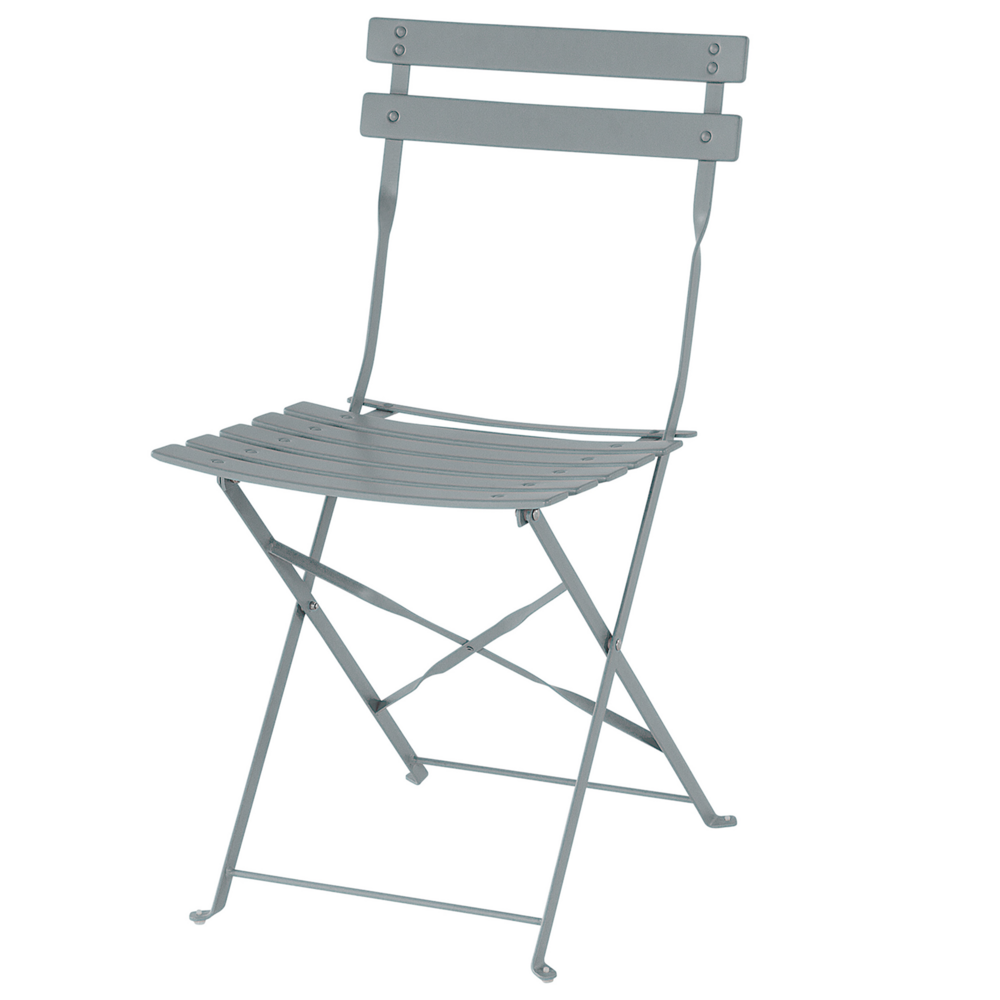Set da bistrot da 3 pezzi con schienale a doghe pieghevole in metallo grigio per esterni