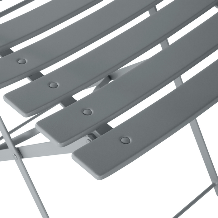 Set da bistrot da 3 pezzi con schienale a doghe pieghevole in metallo grigio per esterni