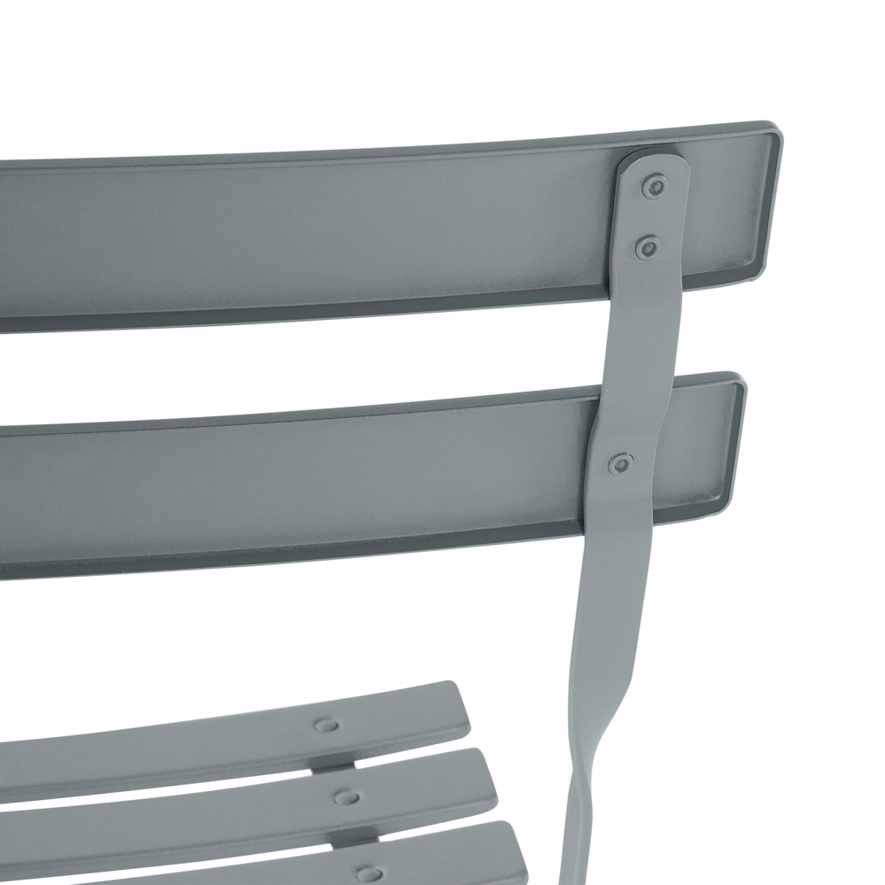 Set da bistrot da 3 pezzi con schienale a doghe pieghevole in metallo grigio per esterni