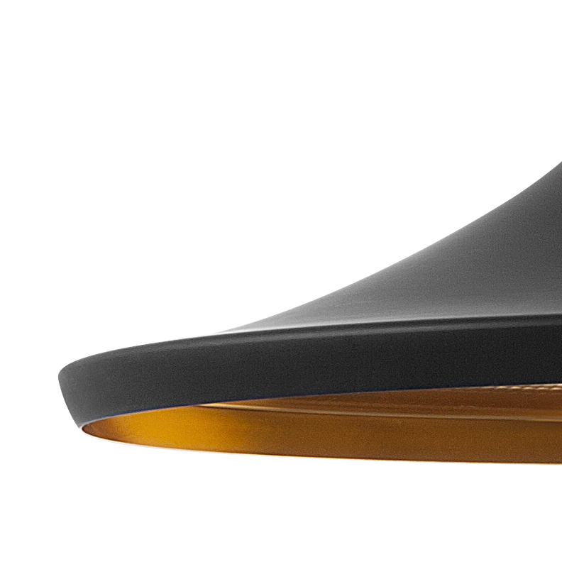 Lampada a sospensione a sospensione nera opaca con paralume in dorato dal design moderno e minimalista geometrico