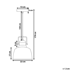 Lampada da Soffitto in Metallo Grigio 179 cm Lampada a Sospensione Paralume Industriale