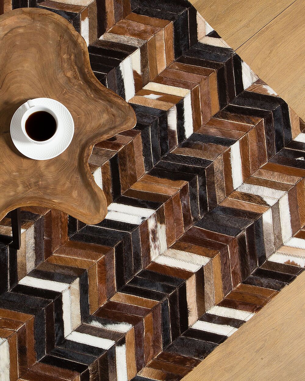 Tappeto tappetino Marrone Pelle 160 x 230 cm Patchwork Pelle Bovina Zigzag Rettangolare Country