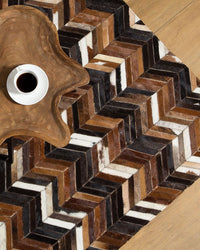 Tappeto tappetino Marrone Pelle 160 x 230 cm Patchwork Pelle Bovina Zigzag Rettangolare Country