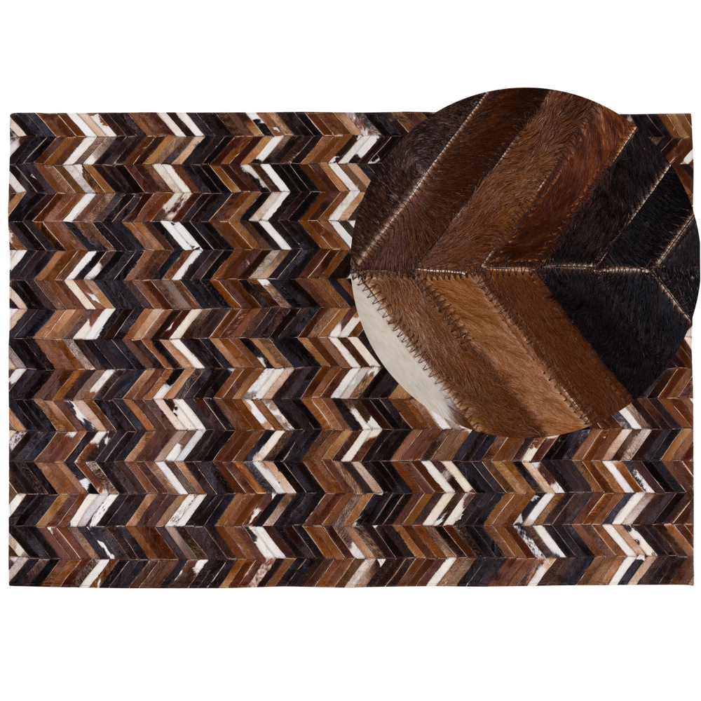 Tappeto tappetino Marrone Pelle 160 x 230 cm Patchwork Pelle Bovina Zigzag Rettangolare Country
