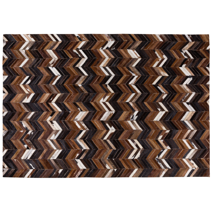 Tappeto tappetino Marrone Pelle 160 x 230 cm Patchwork Pelle Bovina Zigzag Rettangolare Country