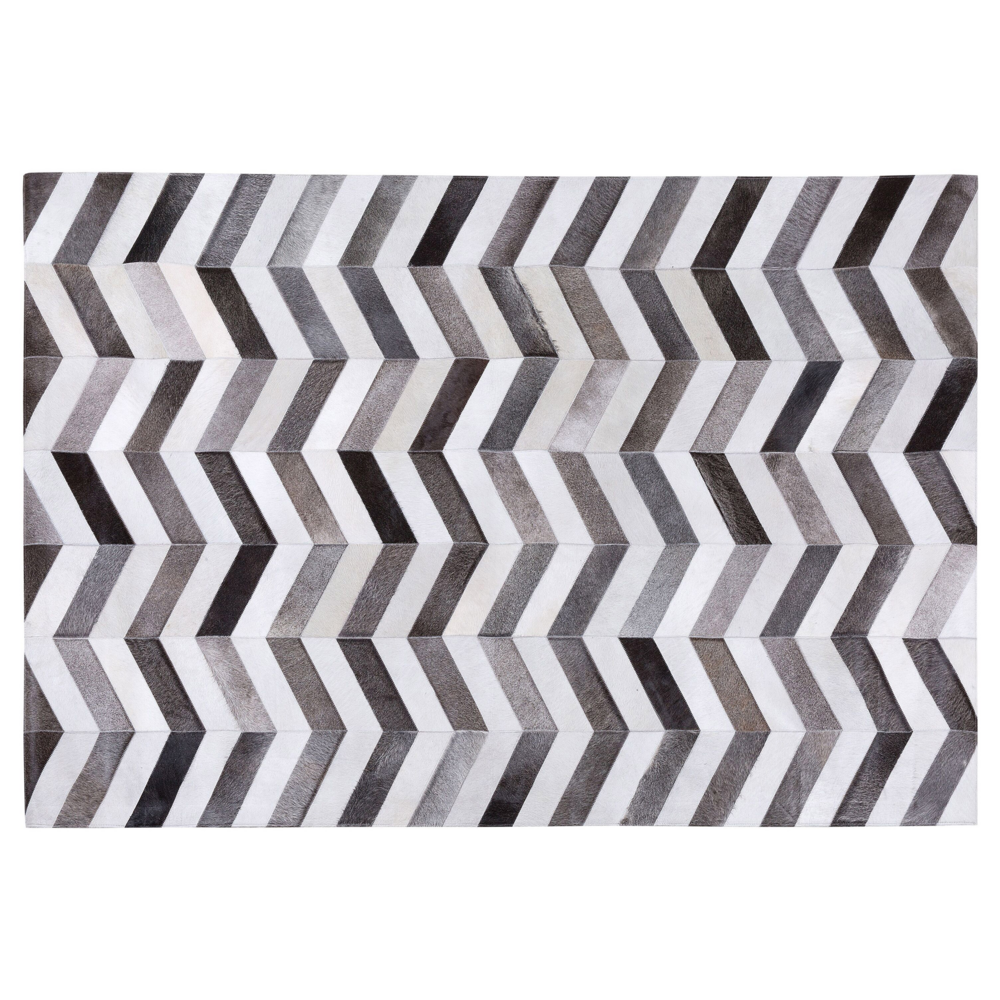 Tappeto tappetino Grigio Pelle 140 x 200 cm Patchwork Pelle Bovina Zigzag Rettangolare Moderno