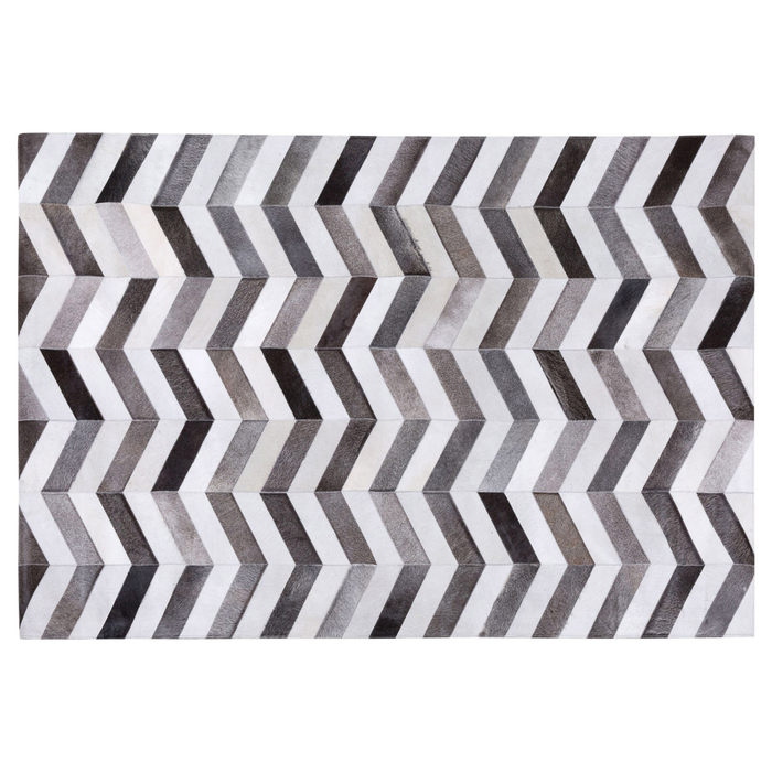 Tappeto tappetino Grigio Pelle 140 x 200 cm Patchwork Pelle Bovina Zigzag Rettangolare Moderno